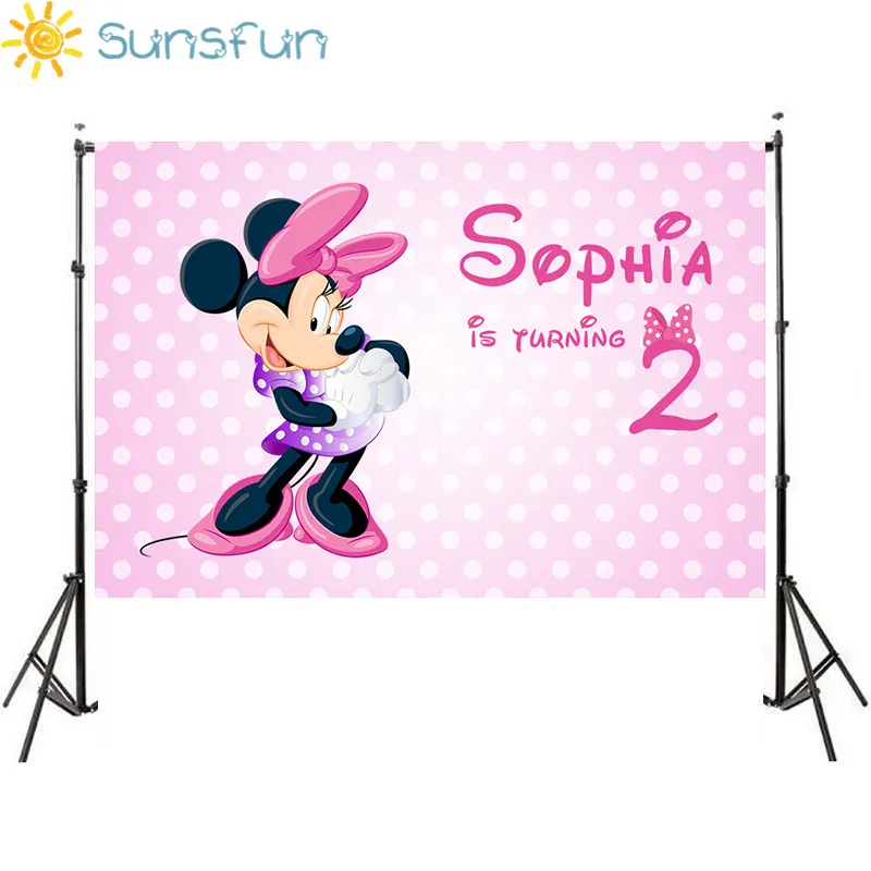 

Sunsfun Cute Minnie Baby Shower Birthday Party Backdrop For Girls Pink Theme White Polka Dots Cartoon Backgrounds Vinyl 7x5FT