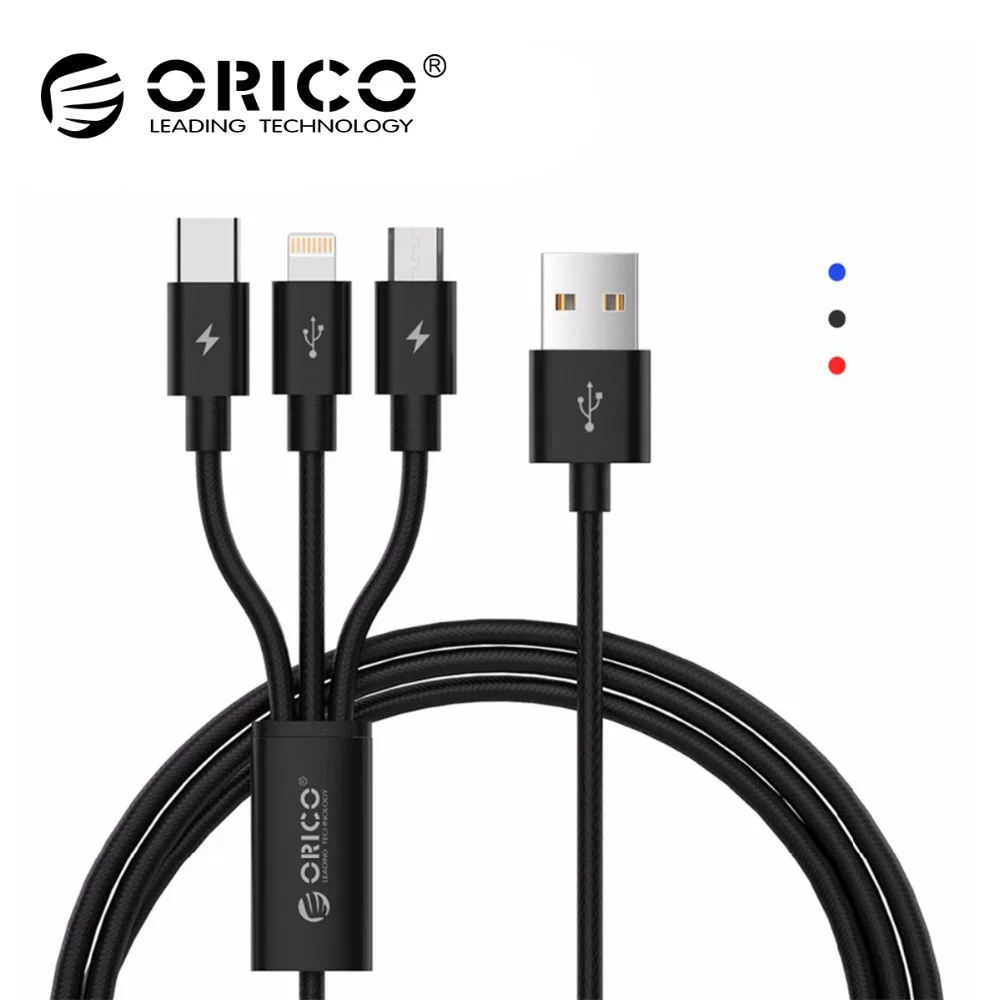 

ORICO USB Cable 3 in 1 For iPhone X 5 6 7 8 Mobile Phone Cable 2 in 1 Type C Micro USB Cable For Android Phone Charger Cable