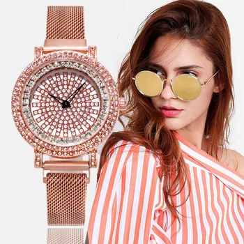 

Reloj Mujer Cool Luxury Fashion Full Rhinestone Women's Watches Diamond Dial Ladies Quartz Stainless Steel Mesh Belt Watch XB40
