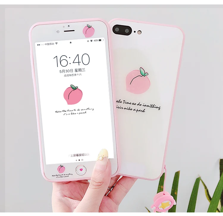 Розовый чехол для задней панели из для iphone 8 plus стекла+ Переднее закаленное стекло для iphone X 6 6splus персиковый чехол для iphone 7 7plus+ ремешок