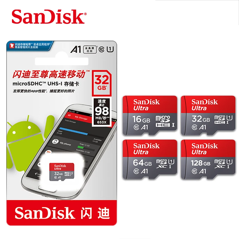 Карта памяти SanDisk ultra micro SD, 400 ГБ, 256 ГБ, 200 ГБ, 128 ГБ, 64 ГБ, 32 ГБ, 16 ГБ, флеш-карта cartao de memoria A1 C10, MicroSD, TF карты