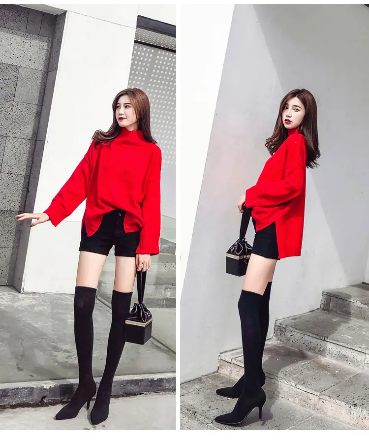 2018 New Pointed High-Heeled and Flat Long Knees Women's Socks Shoes Woman Women's Boots Zapatos De Mujer M8D184 (9)