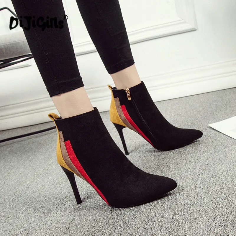 

newest mixed color ankle boots women thick high heels Chelsea boots ladies patchwork winter martin boots shoes drop shipping