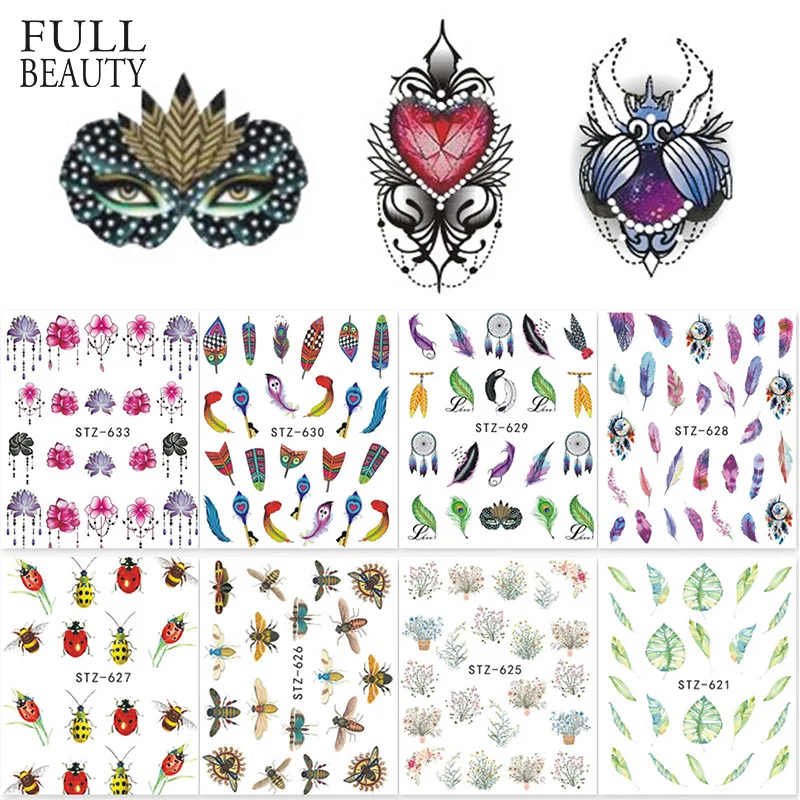 

Full Beauty 1pcs Nail Decal 2018 Blossom Flower Butterfly Feather Colorful Nail Art Watermark Designs Nail Sticker CHSTZ608-633