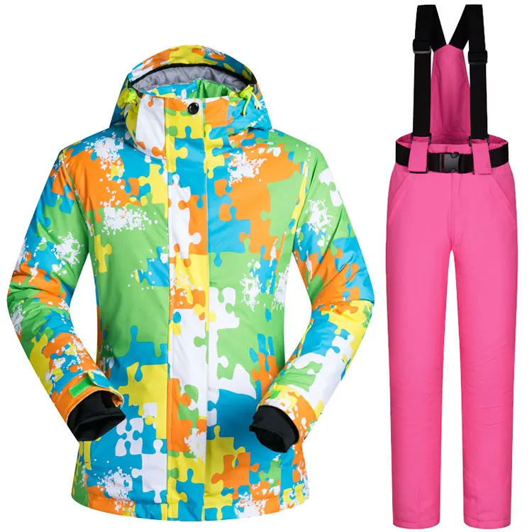 Зимние бренды, женские лыжные куртки и брюки, водонепроницаемые, теплые, лыжные, лыжные, сноубордические костюмы - Цвет: L And Pink