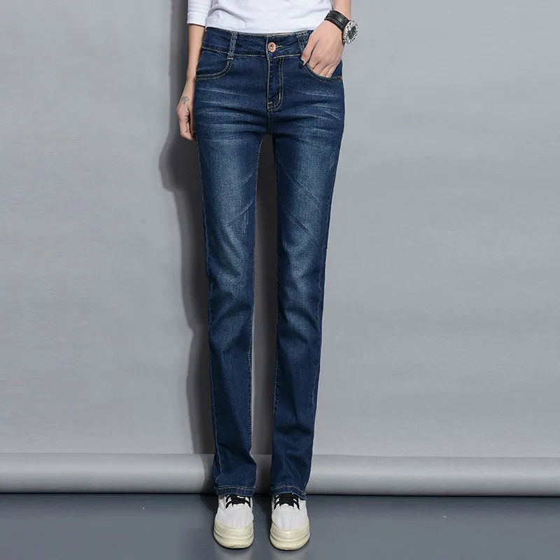 

Straight Jeans Woman 2019 New Spring Autumn Fashion Casual Washed Blue High Waist Denim Trousers Jean Femme Plus Size 6XL