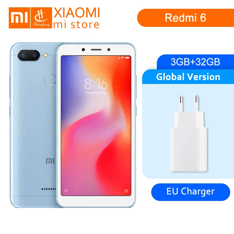 

Global Version Xiaomi Redmi 6 3GB 32GB Mobile Phone Helio P22 Octa Core 12MP+5MP Dual Cameras 5.45" 18:9 Full Screen