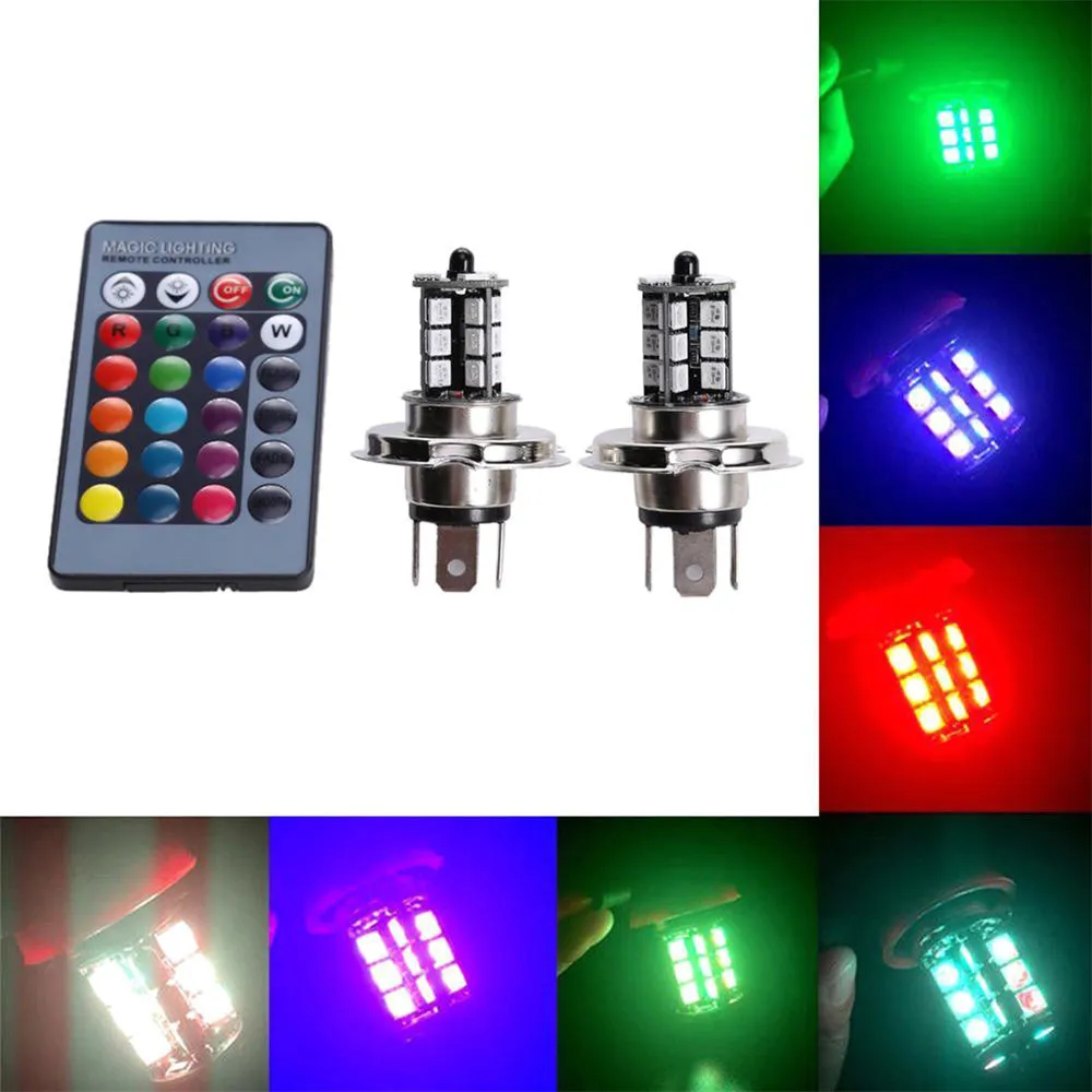 Кратор отражатели 2 шт мощностью 12V для 27SMD 5050 мульти-Цвет RGB светодиодный Противотуманные фары дальнего света ламп с пультом дистанционного управления(не включает в себя Батарея) H11/H8 H4 H16 5202