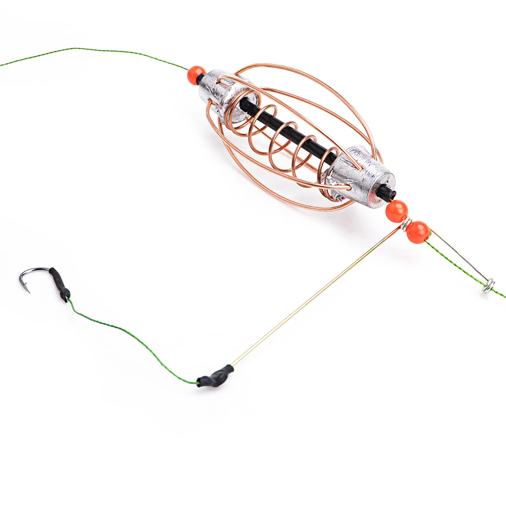 

FISH KING 1PC Length 40cm Three hooks Holder Stainless Steel Wire Coarse Fishing Trap Basket Feeder Bait Cage Fishing