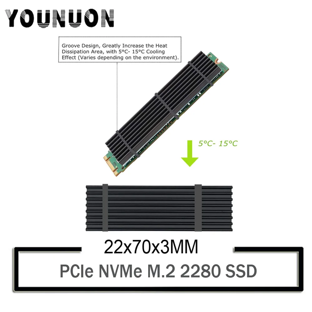 2 шт YOUNUON алюминиевые радиаторы для PCIe NVMe M.2 2280 SSD с силиконовой термопрокладкой, DIY ноутбук ПК Память охлаждающий плавник излучения