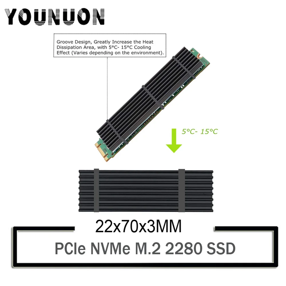 2 шт. алюминиевые радиаторы YOUNUON для PCIe NVMe M.2 2280 SSD с силиконовой термоподкладкой
