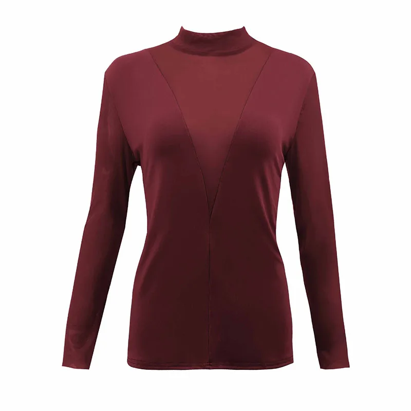 Women Tops Ladies Blouse Clubwear Mesh Turtle Neck Shirts Solid Sexy Slim Fit Plus Size Pullover |