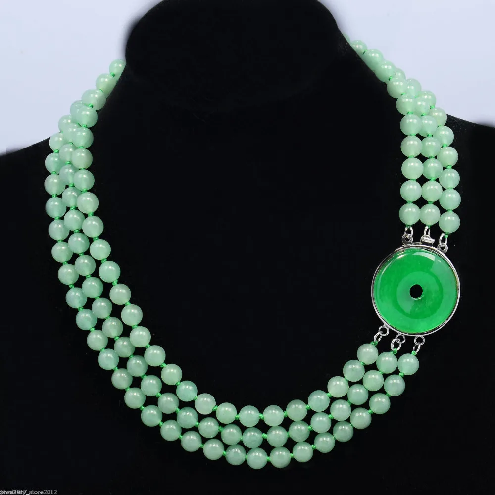 

Hot sale new Style >>>>>Huge Handmade three INDIA JADE necklace 17.5"-19