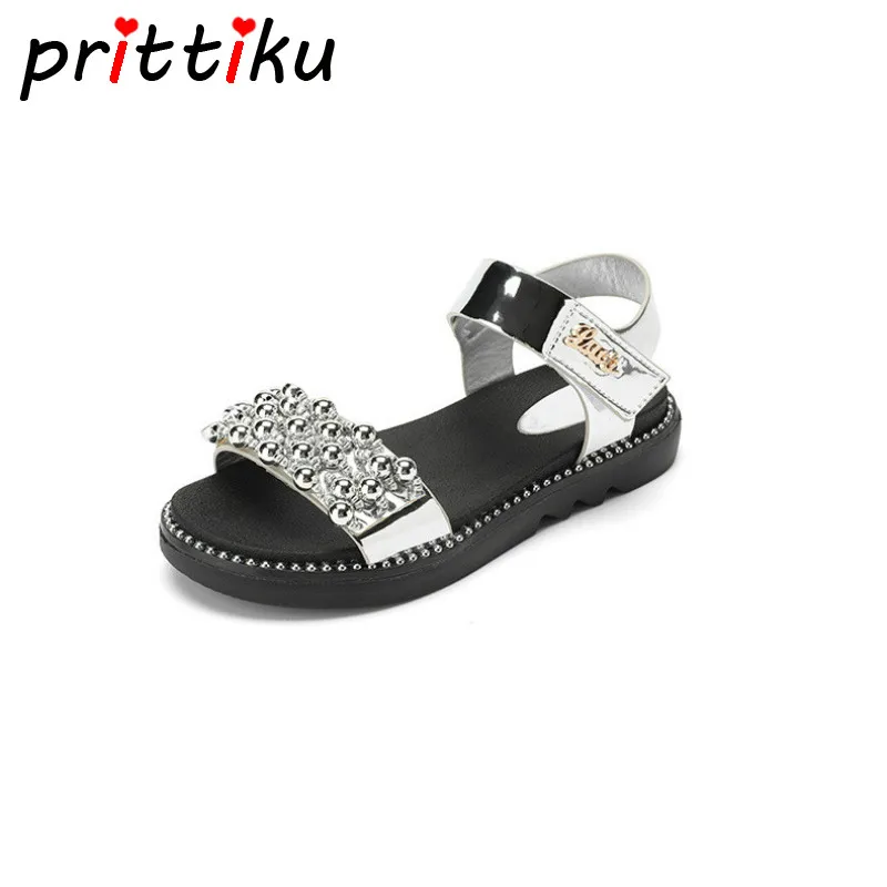 

Summer 2018 Toddler Girl Mary Jane Rhinestone Sandals Little Kid Brand Fashion Studded Beach Flats Big Children Princess Shoes