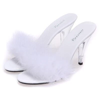 Женская обувь; шлепанцы без задника; коллекция года; Прозрачные Свадебные Туфли на каблуке 10 см; пикантные шлепанцы maomao; большие размеры - Цвет: Heel 7cm