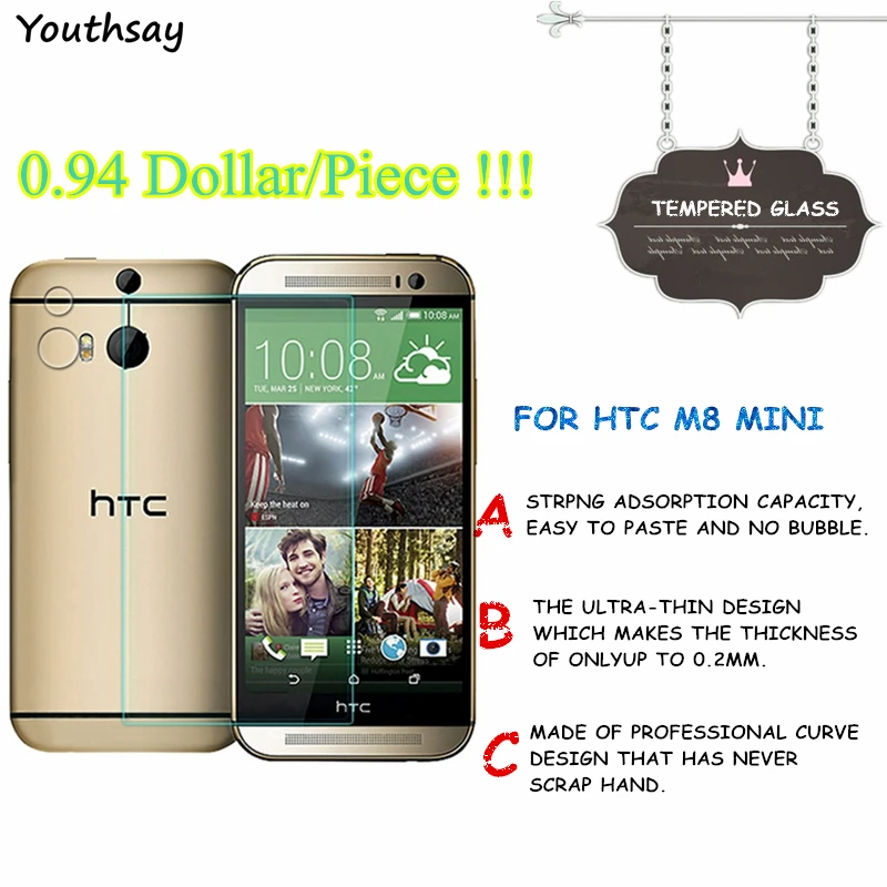 

2pcs For Glass HTC One M8 Mini Tempered Glass For Screen Protector HTC One M8 Mini Glass For HTC M8 Mini Film Youthsay