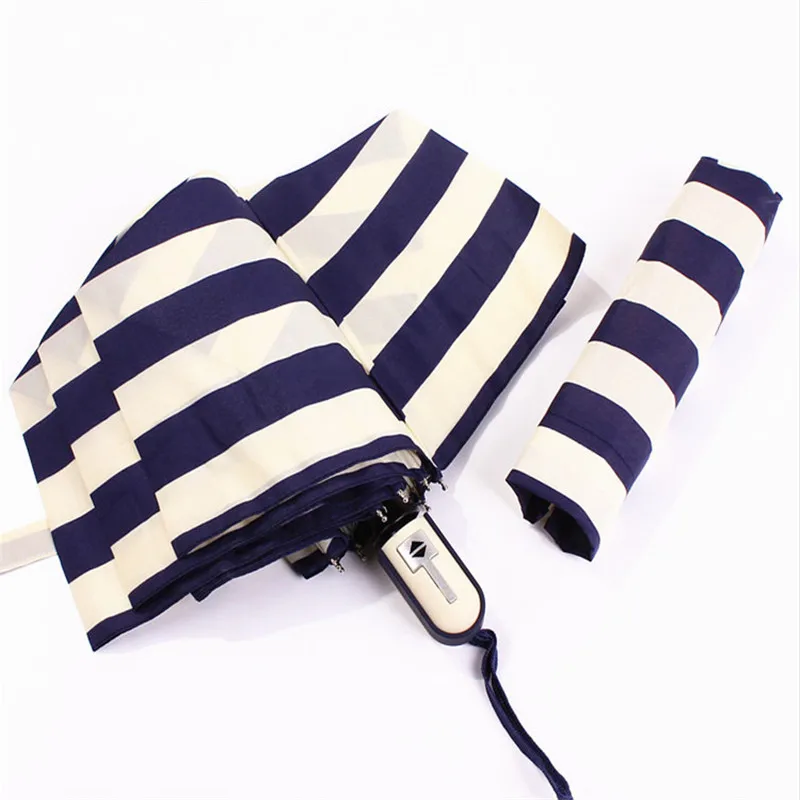 

1PCS Striped Automatic Manual UV-Coating Windproof Beach Umbrella with Bag Rain Women Men Umbrellas Sunshade