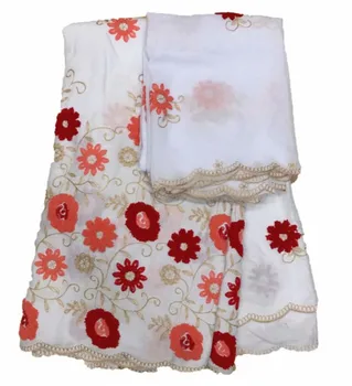 

Prety flower embroidery African cotton lace fabric matching with 2y Swiss voile lace fabric for dress set WCV2(5+2y)