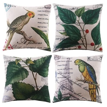 

decorative cushion cover/4pcs/new/plants/leaf/bird/floral/throw pillow case/cotton and linen/classical natural style