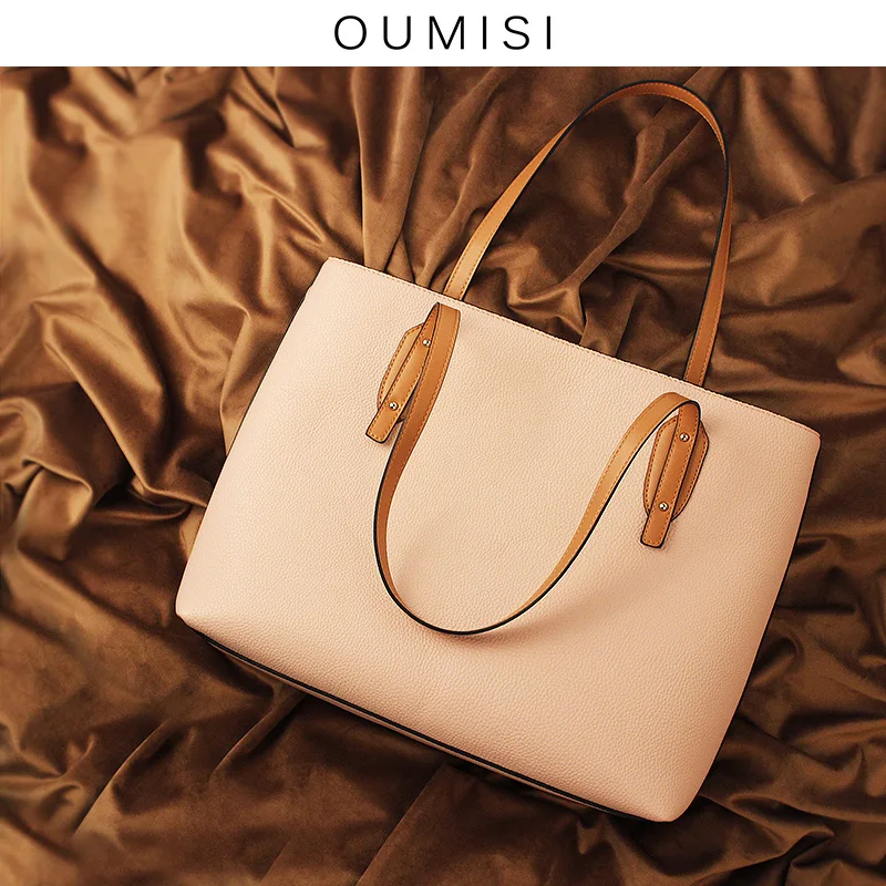 

OUMISI Women's bag single shoulder bag handbag, temperament collision color litchi pattern Tote Bag