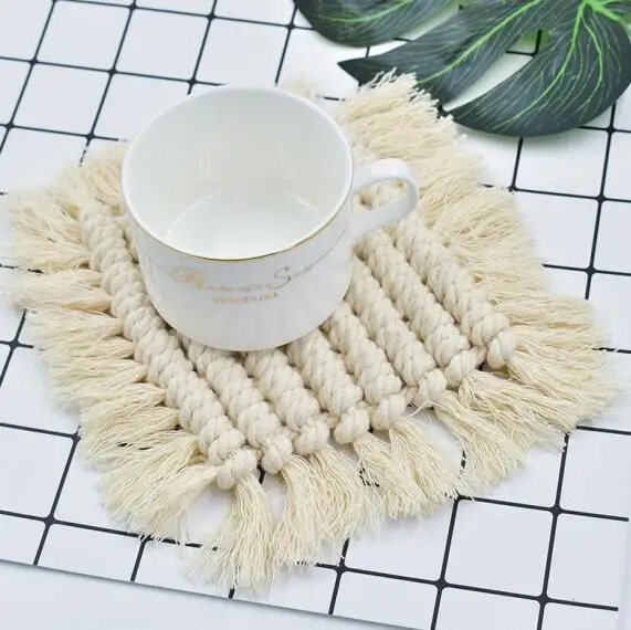 

Hand-woven bohemian macrame tapestry coasters flowerpot mats insulation mats Nordic ins Placemats
