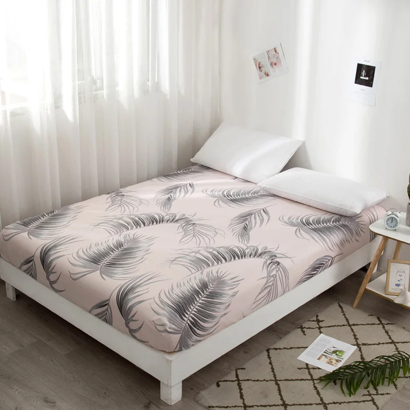 

Plant pattern Waterproof Sheet Bedding Linens With Elastic Band Dust Proof Mattress Protector For Bed Wetting Anti-mite 1 PC
