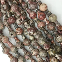 Подлинный розовый коричневый леопард шкура, яшма-пагода тройник голова Будды Тибетский гуру бусины подходят для ювелирных изделий DIY ожерелья(10 бусин/лот