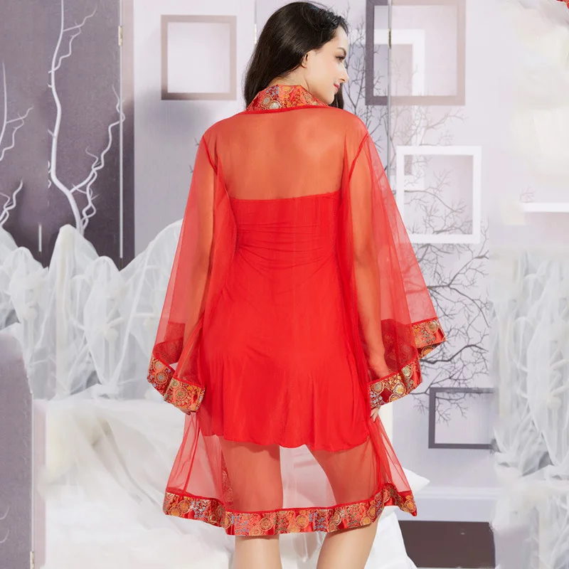 Chinese Royal Style Women Nightgown Suit Luxury Pajamas Sets Embroidery Robe Strapless Night Dress Lingerie Sleepwear Bathrobe