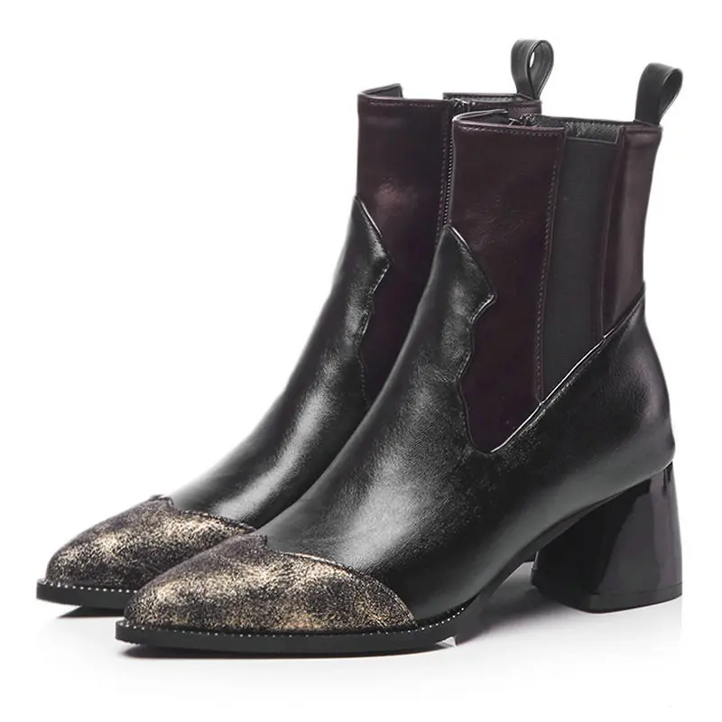 

B2-1 Size 33-463 Female Pointed Toes Ankle Boots Women Zips 6CM Thick Heels Shoes Lady Fashion Zips Plus Size Shoes For Woman
