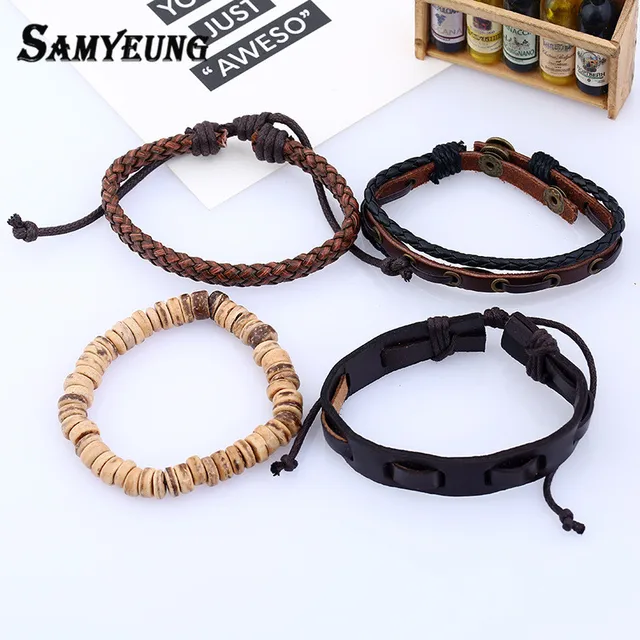 Hot 1set 4pcs Punk Rock Leather Friendship Bracelets For Male Hot 1set 4pcs Punk Rock Leather Friendship Bracelets For Male Stone Bracelet Female Braslet Man