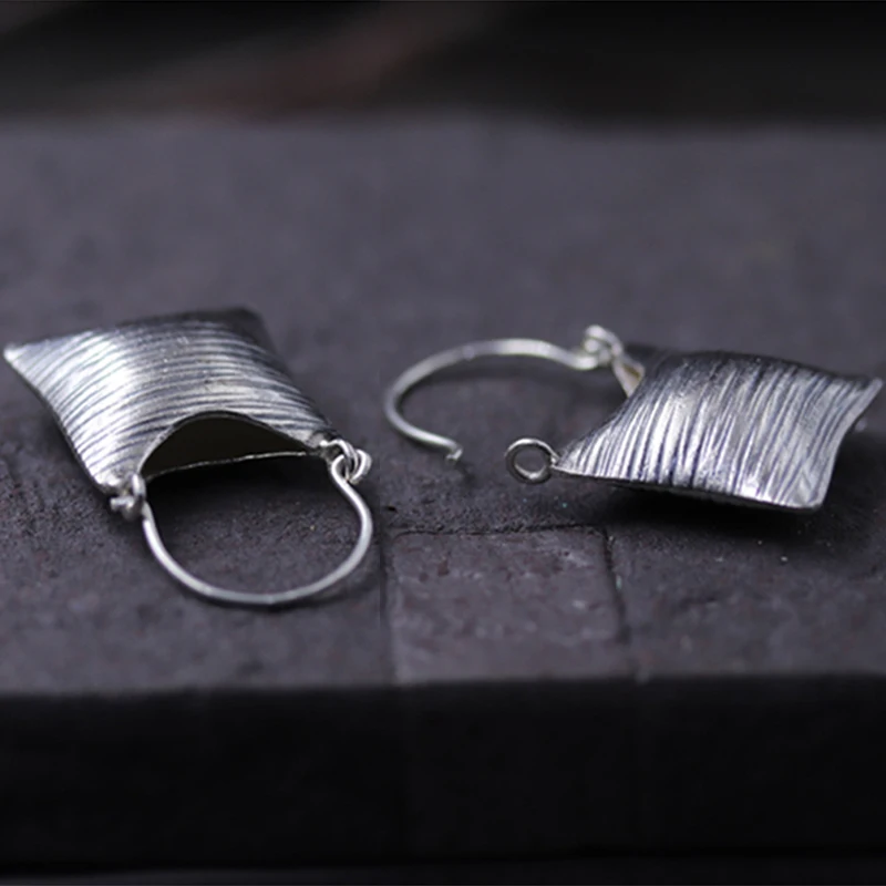 

JINSE Vintage 925 Sterling Silver Bag Shape Retro Drop Earrings Women Thai Silver Handbag Style Design Earring 21MM*24.5MM 9.5G