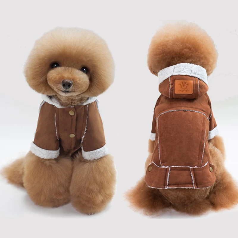 

Pet Dog Fur Coat Autumn Winter Warm Dog Clothes Leather Jacket Soft Cotton Coat Puppy Dog Fashion Clothes For All Dogs 5 Size