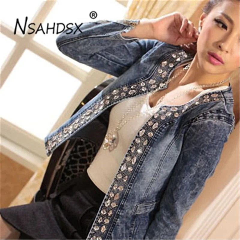 

Blue jacket coat Plus size 4xl 2019 New denim jackets vintage Diamonds casual coat women's denim jacket for outerwear jeans