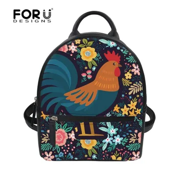 

FORUDESIGNS Chicken BOHO Print Women Small Backpack PU Leather Backpacks Teenage Girls Bags Women High Quality Casual Rucksack