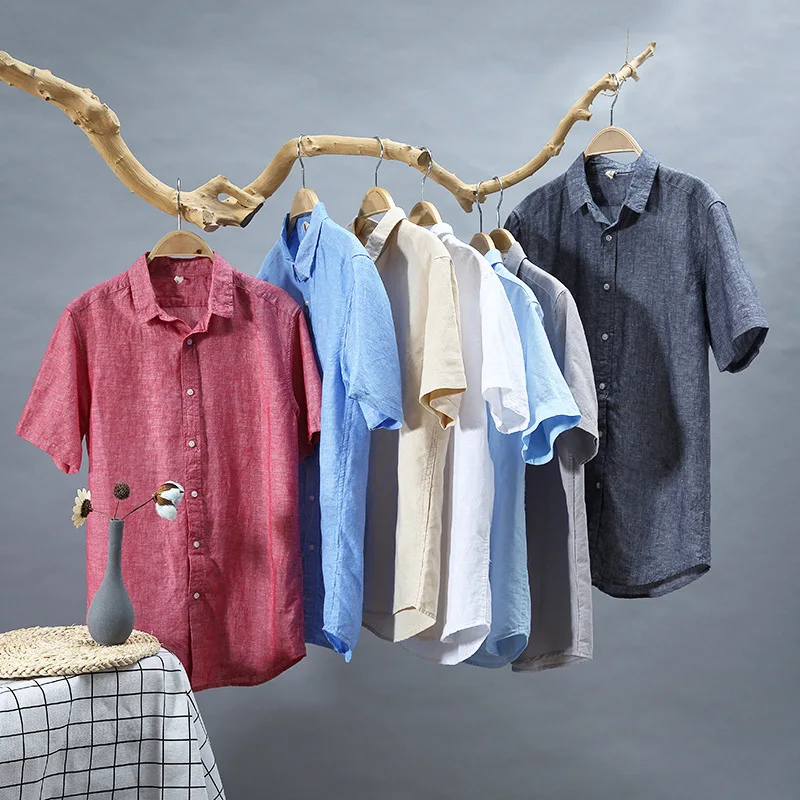 

Quality Mens Linen Cotton Shirts Short Sleeve Casual Shirt Men Turn-Down Collar Social Business Dress Shirts Male Camisas TS-495
