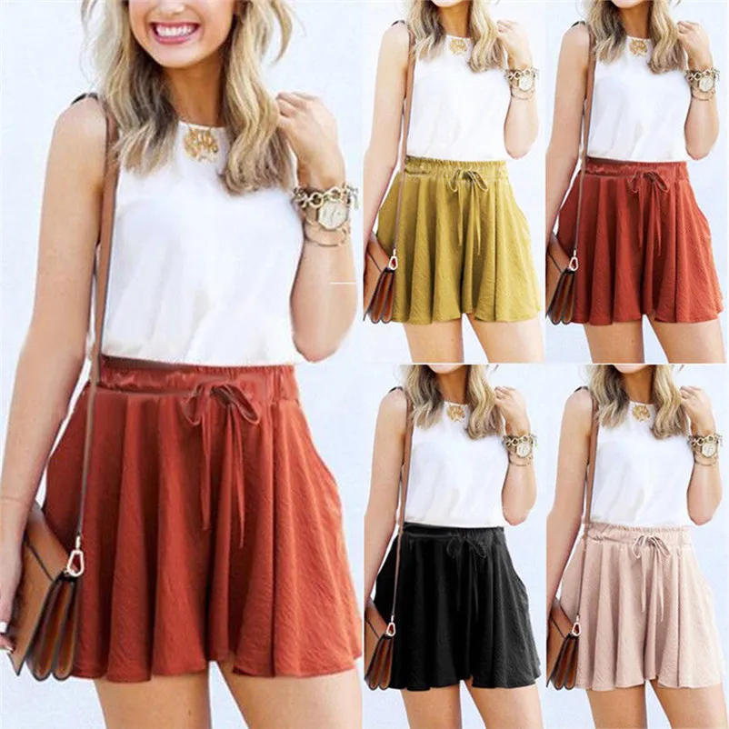 HOT sell Fashion 2018 Summer Skirt Womens Pants Casual Loose Shorts Mini Skirt High Waist Trousers clothes Femme Saia A06#N (11)
