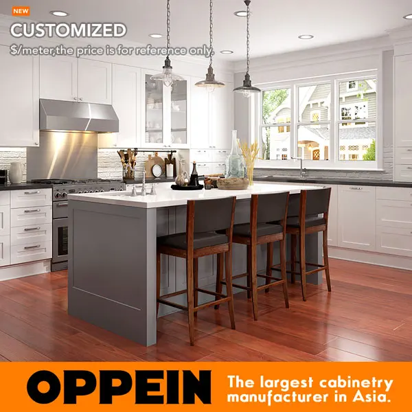 OPPEIN Matte Lacquer Small Shaker Kitchen Cabinets with Island OP17-L07 | Обустройство дома