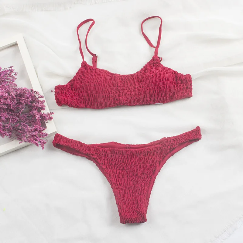 Fold Padded Solid Bikini Set 2026 Cheap Summer Women's Swimming Suit Adjustable Girls Swimwear Swimsuit Women Sexy Beach Biquini