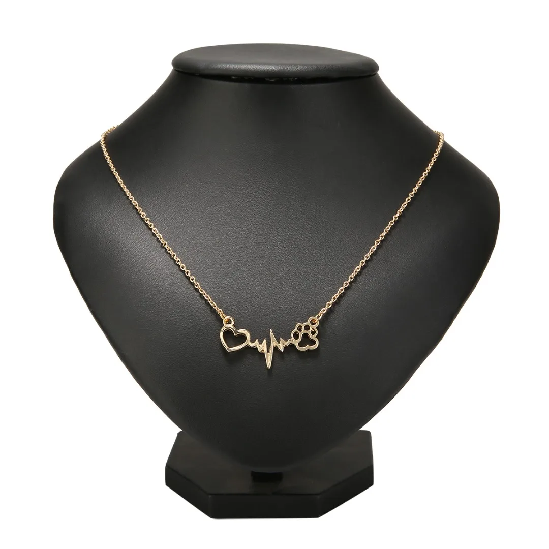 Trendy Cat Dog Paw Heart Heartbeat Electrocardiogram Pendant Necklace Elegant Chain Lovely Animal Jewelry Gifts For Women