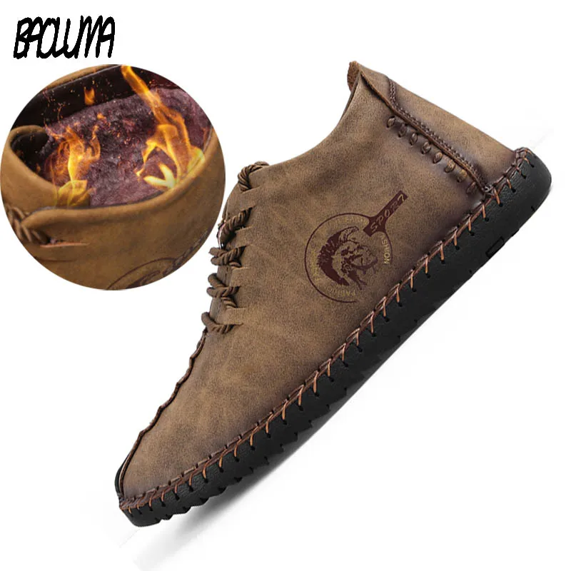

New Mens Black Boots Warm Winter Men Designer Boots Split Leather Casual Men Shoes With Plush Men Dress Work Platform Boots