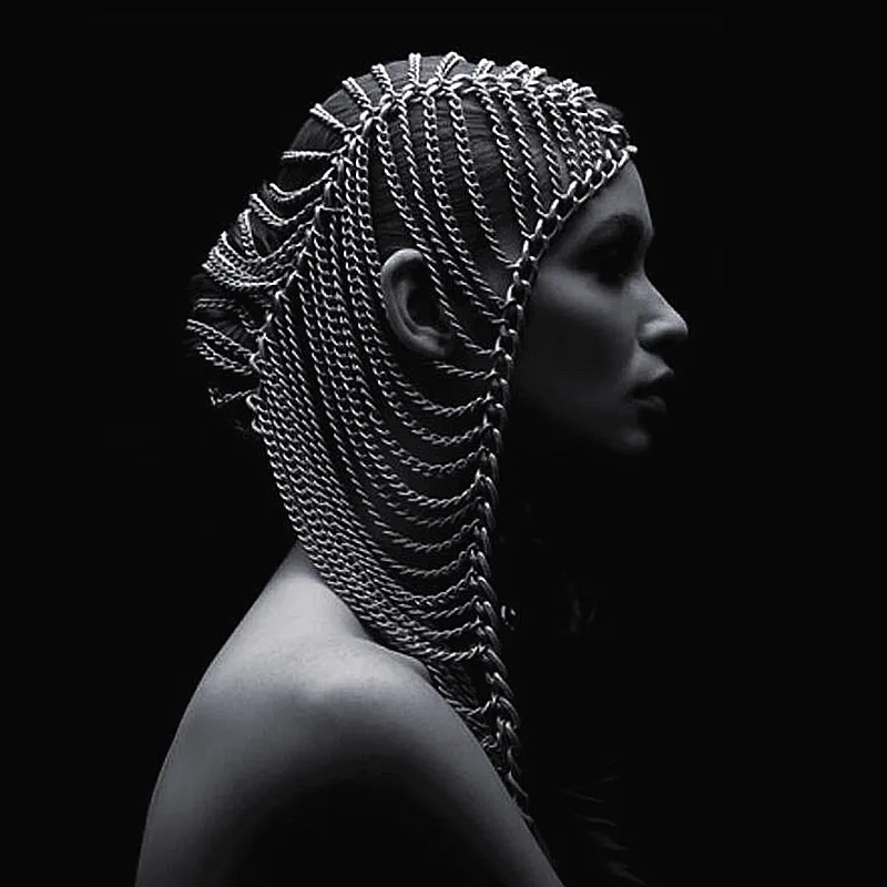 Преувеличенная Золотая/серебряная цепочка диадемы для женщин, панк, вечерние, для сцены, bijoux, многослойная цепочка на голову, головной убор, украшение для волос