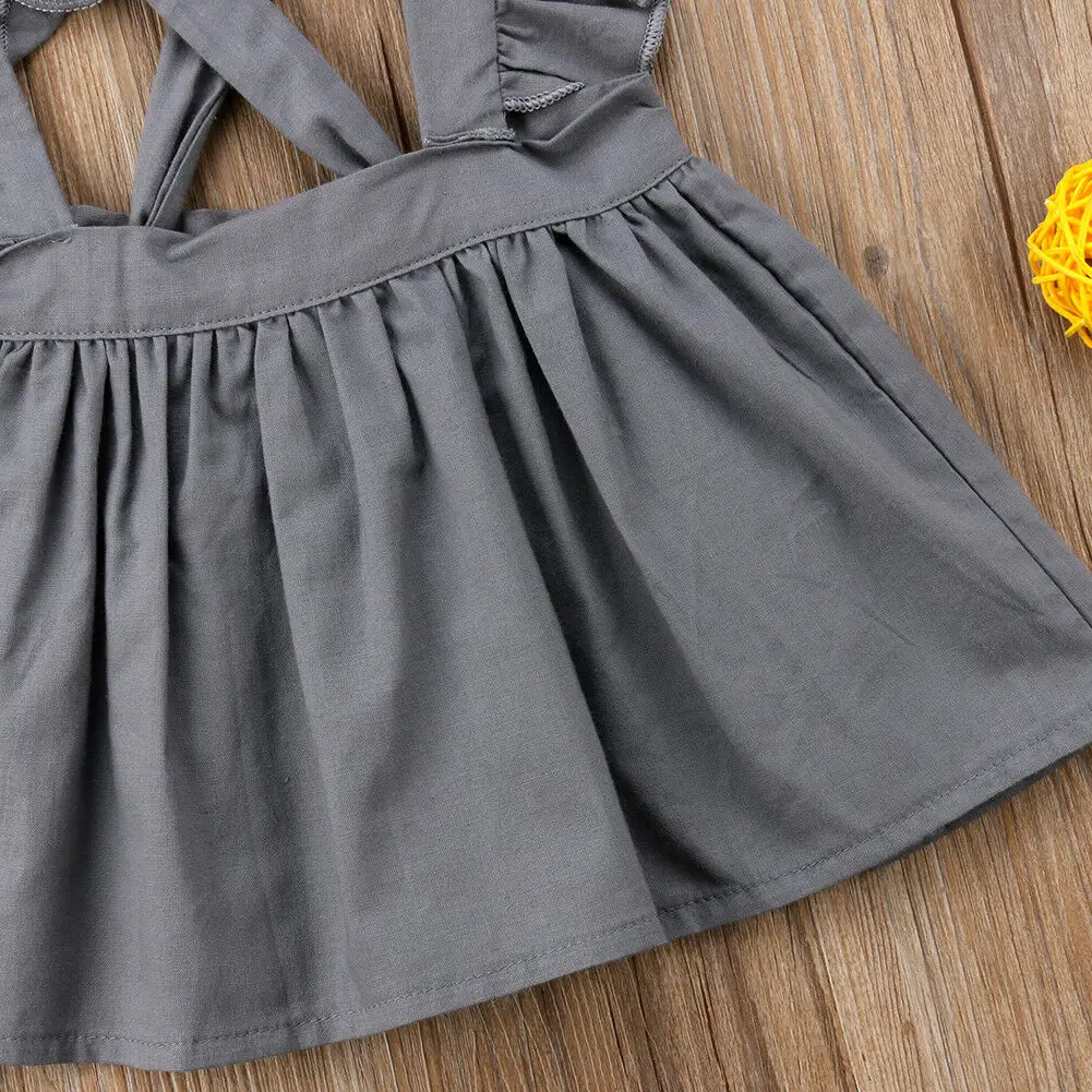 Hot Sale Baby Girls Solid Cross Strap Tutu Princess Dress Ruffle Dress Cotton Overall Summer Party Cross Strap Sundress