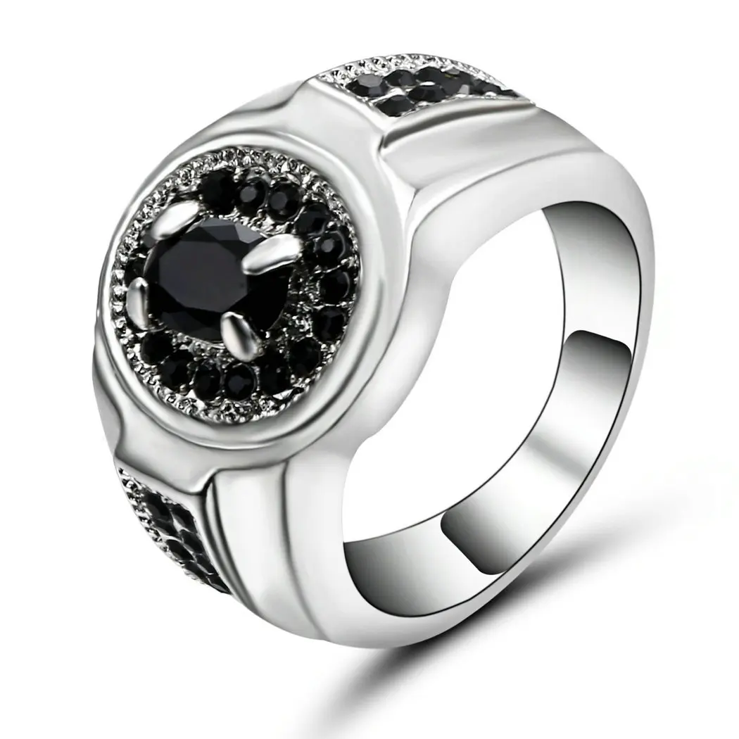TianBo, большой черный циркон, кольца для женщин и мужчин, Черное золото, заполненное, модное, обручальное кольцо, простое ювелирное изделие, Размер 9 - Цвет основного камня: RA722