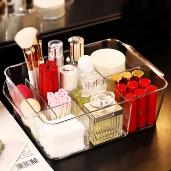 

Acrylic Makeup Organizer Desktop Storage Box Lipstick Brush Home Remote Control Container Cosmetics Case Office Finishing Box