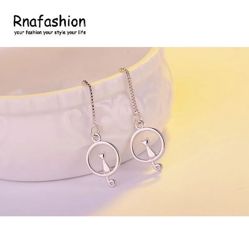 

RNAFASHION Collection 925 Sterling Silver Cute Napping Little Cat Drop Long Earrings for Women Sterling Silver Jewelry Gift