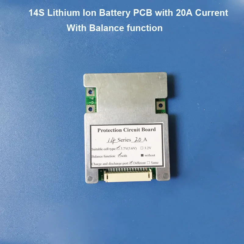 

58.8V 14S lithium ion battery PCB for 48V Battery pack with 20A constant discharge current electric bike battery BMS silver fish