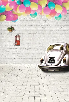 

Vinyl Brick Wall Photographic backgrounds Colorful Balloons Car Wedding newborn children Background backdrop for photo studio