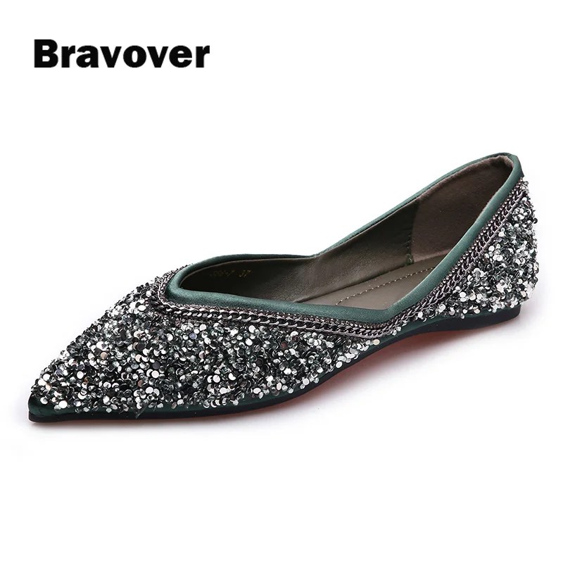 

Luxury Brand Sequins Glitter Woman Loafers Green Black Slip-on Flats Shoes Shallow Pointed Toe Single Party Shopping Shoes