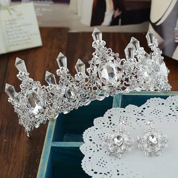 

European bride Baroque crown Rhinestone Hair yarn Korean White princess headdress accessories