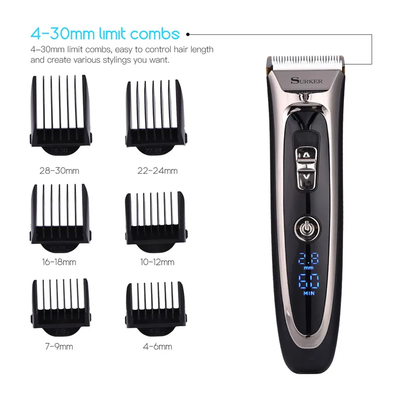 

Cordless Hair Clipper Professional Hair Clipper Titanium Gold Ceramic Blade LED Clipper Hair Clipper 110-240V
